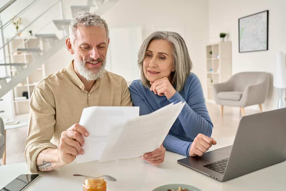 older couple looks at options for cremation services.